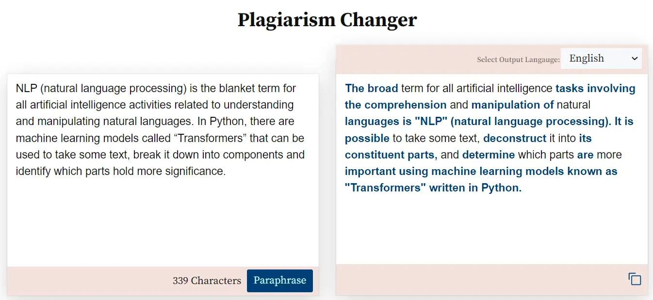 Plagiarism-changer.com Screenshot