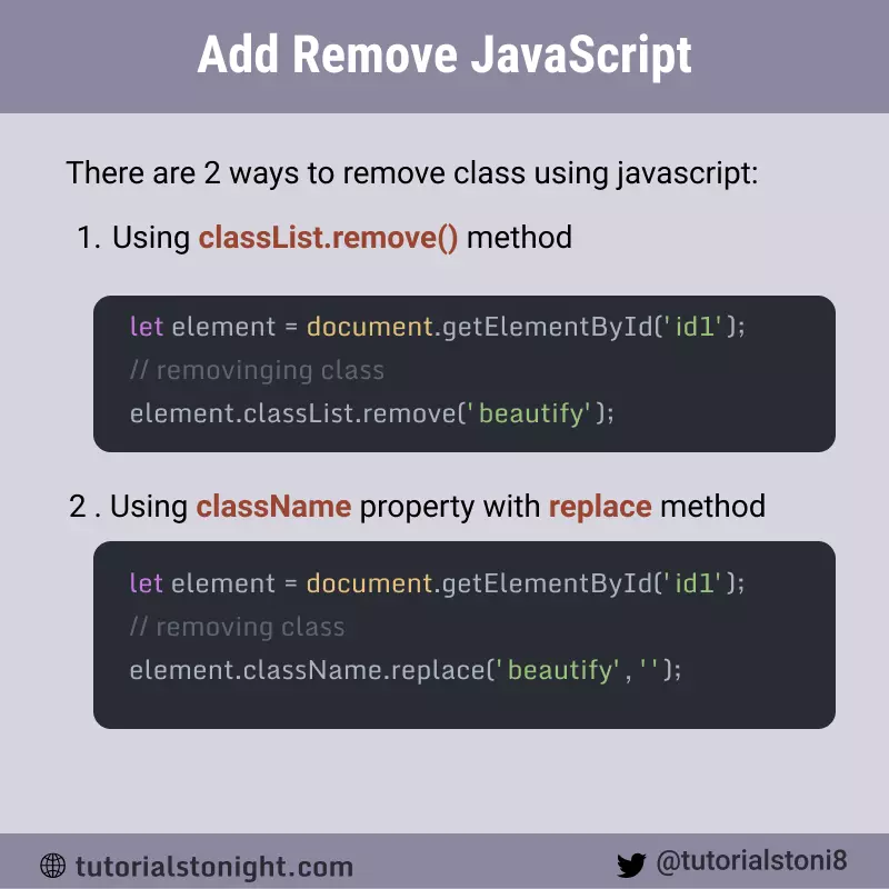 remove class javascript