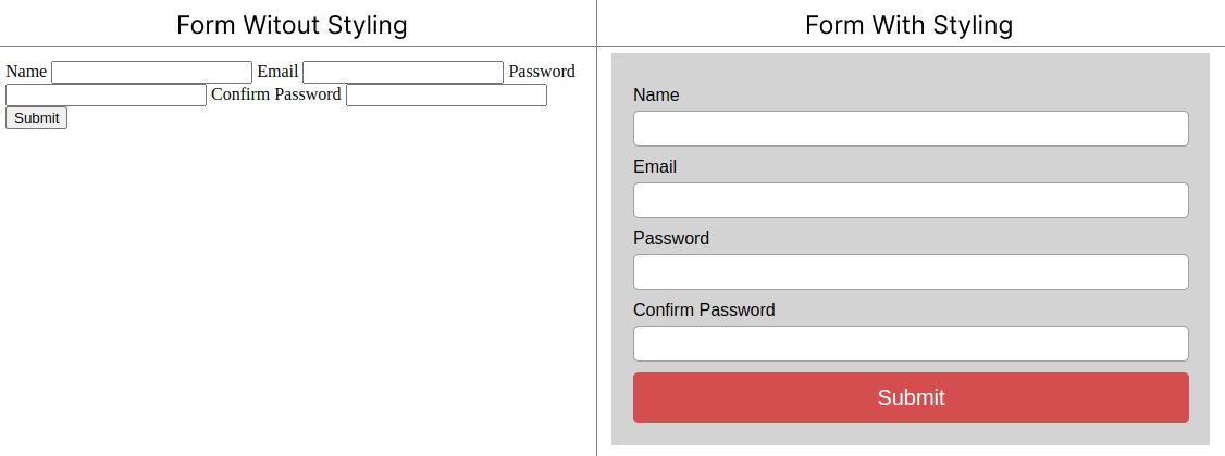 Compare Form with and without CSS