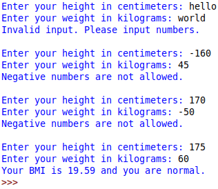 output BMI calculator Python