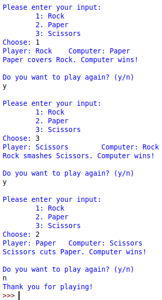 rock paper scissors game output CLI