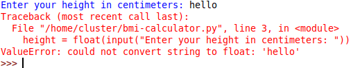 wrong input BMI calculator Python